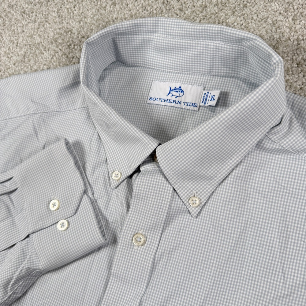 Southern Tide Button Down Shirt Mens XL Grey Gingham Performance Stretch